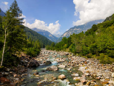 Verzasca river between Frasco and Gerra with beautiful landscapeの写真素材