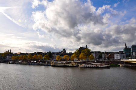 Panorama of the Maaspromenade in Maastricht, Netherlands with the river Meuseの写真素材