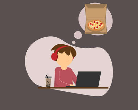 working from home and want to order food deliveryのイラスト素材
