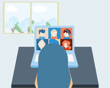 online meeting with team vectorのイラスト素材