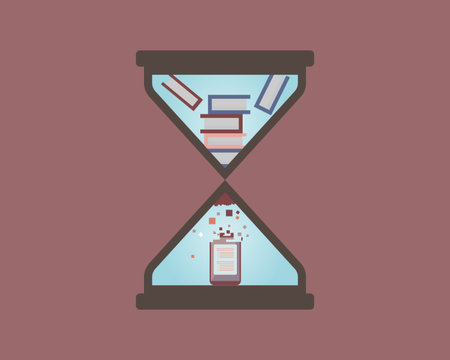 microlearning hourglass to digest books to digital media with shorter content vectorのイラスト素材