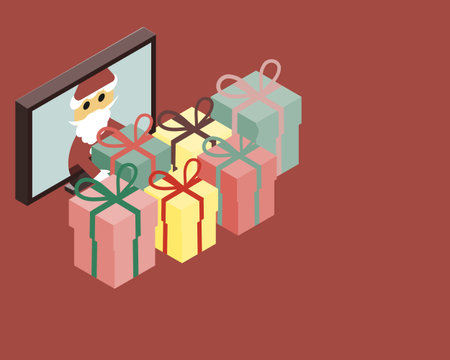 Christmas card with Santa Claus deliver Christmas gift to you