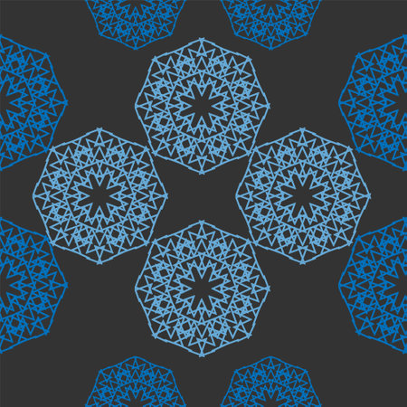 seamless pattern with blue line flowers in grey background for Wallpaper, fabric, and textile designのイラスト素材