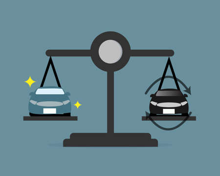 need to decide to buy new car or second hand car vectorのイラスト素材