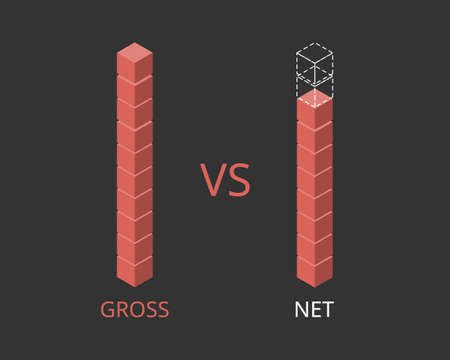 comparison of gross income and net income in bar chartのイラスト素材
