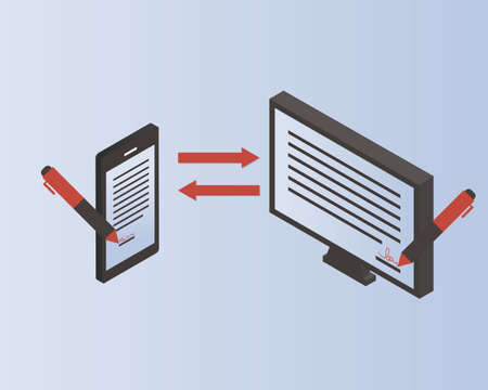 e-signature to sign document anywhere and can sign from laptop or mobile phoneのイラスト素材