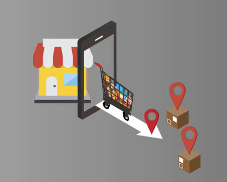 Omnichannel Inventory Management real-time with both online and offline stock and deliver to customer form many locationのイラスト素材
