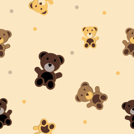 brown teddy bear and yellow teddy bear fabric seamless cute patternのイラスト素材