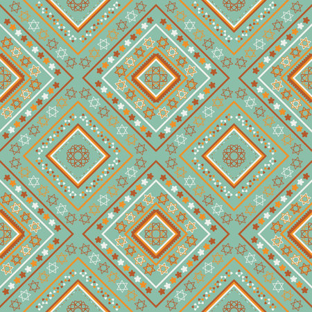 ethnics pattern with geometric seamless flower in green background for fabric