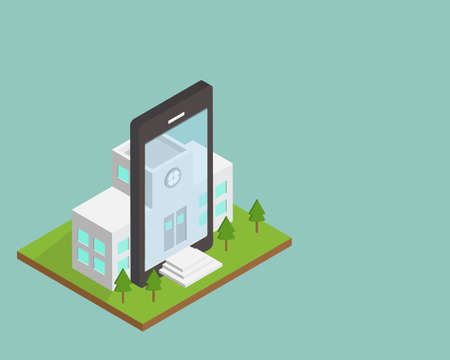 Hybrid Learning model for learning both from home and face to face with mobilephoneのイラスト素材