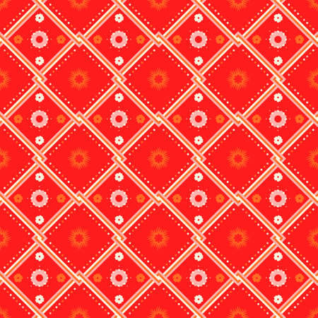 ethnic pattern with geometric seamless flower in red background for fabric patternのイラスト素材