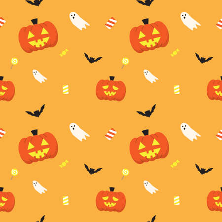 cute Halloween pattern with  candy and sweets fabric seamless cute patternのイラスト素材