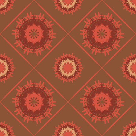 red mandala ethnic pattern with geometric seamless square in red background for fabricのイラスト素材