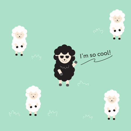 cute black sheep is proud of himself fabric seamless cute patternのイラスト素材