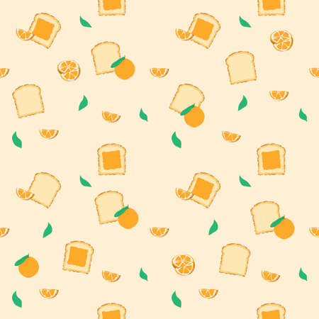 cute orange with bread and jam and in orange background for fabric seamless patternのイラスト素材