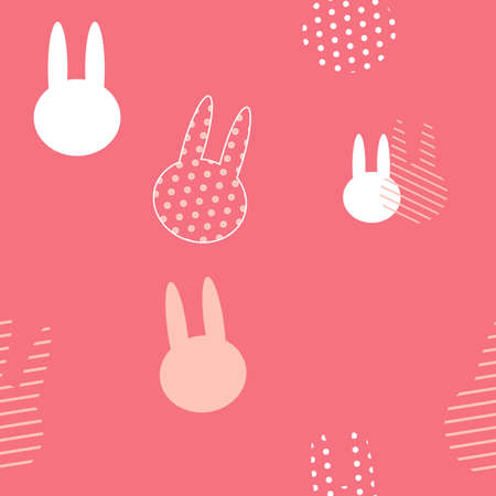pastel rabbit and polka dot seamless background for fabric patternのイラスト素材