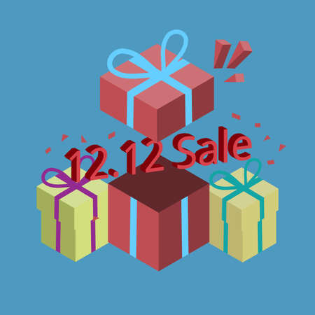 isometric of 12.12 december discount sale banner template promotion in blue backgroundのイラスト素材
