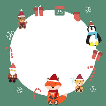 Christmas frame with animal wearing santa hat around templateのイラスト素材