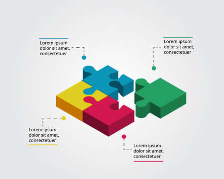 jigsaw puzzle management template for infographic for presentation for 4 elementのイラスト素材