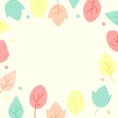 pastel colorful leaf frame on yellow backgroundのイラスト素材