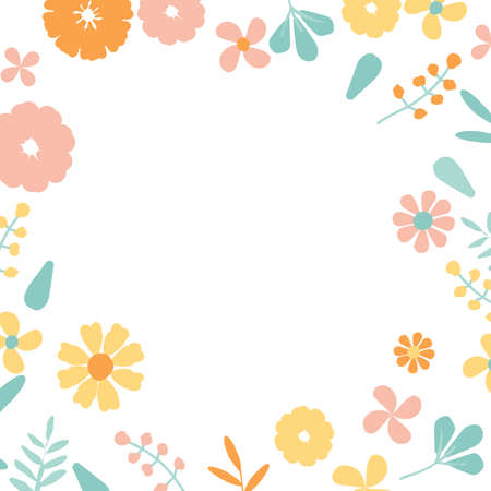 pastel colorful leaf and flower border on white backgroundのイラスト素材