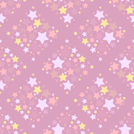 pastel star and polka dot in square shape seamless background for fabric patternのイラスト素材