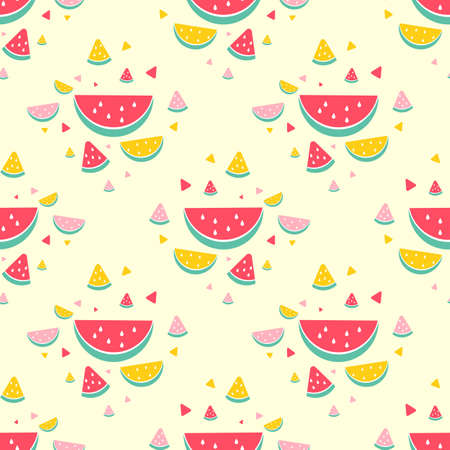 cute watermelon fabric seamless cute pattern in yellow background for summer themeのイラスト素材