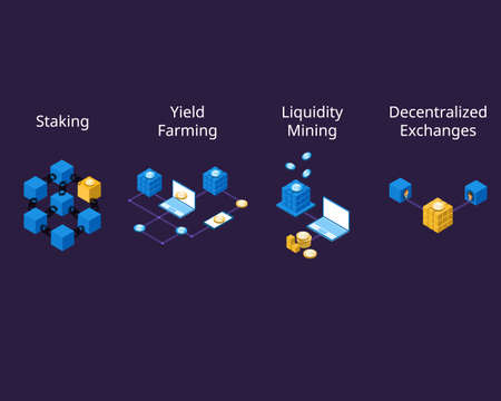 crypto currency with different type of earning such as stacking and yield farming with defi platformのイラスト素材