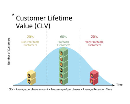 Customer lifetime value or CLV is a measure of the average customer revenue generated over their entire relationship with a companyのイラスト素材