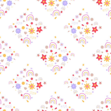 cute doodle flower seamless for fabric pattern or digital paperのイラスト素材