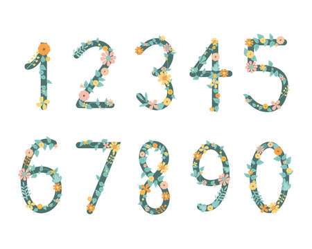 Pastel cute flower on decoration on number for decorating or printingのイラスト素材