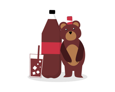 cute bear drinking soft drinks clipart for digital printing or shirtのイラスト素材