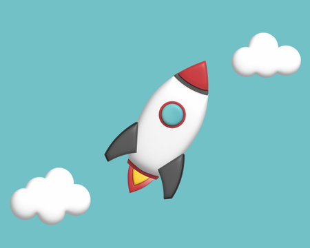 3D rocket illustration as an icon of achievement or start up