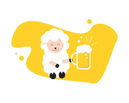 cute sheep drinking beer clipart for digital printing or shirtのイラスト素材
