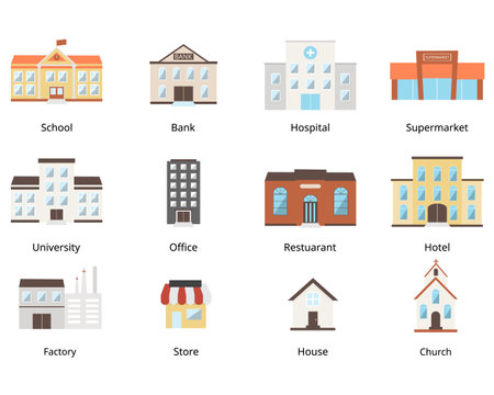 building cartoon clipart set for decorationのイラスト素材