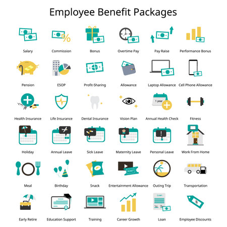 Set of Employee Benefit package for employee iconのイラスト素材