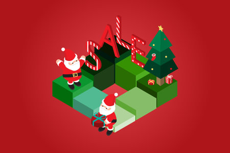 Christmas isometric discount sale banner template promotion for advertising with Santa Clausのイラスト素材