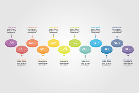 process chart template for infographic for presentation for 12 monthsのイラスト素材