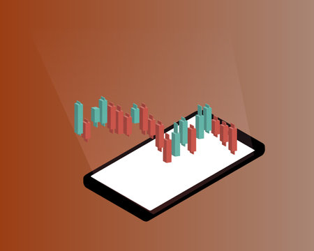 stock market to be analyze and buy or sell from mobile phoneのイラスト素材