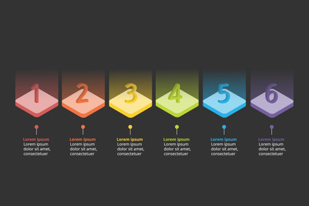 step number chart template for infographic for presentation for 6 element with colorful lightのイラスト素材