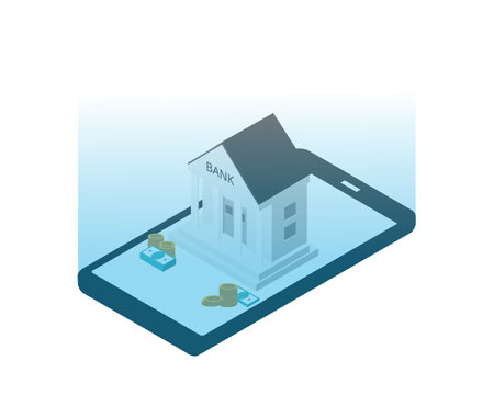 virtual banking is access to all banking, business and financial related services without visiting any physical locationのイラスト素材