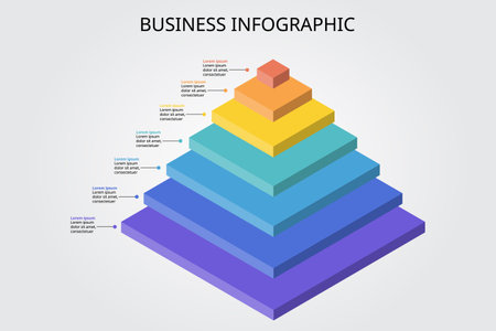 square pyramid chart template for infographic for presentation for 7 elementのイラスト素材
