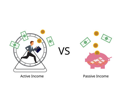 passive income compare with active income earned through effort or outputのイラスト素材
