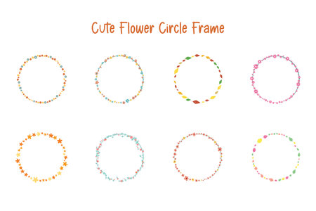 cute flower circle frame border design element set for decoration or bannerのイラスト素材