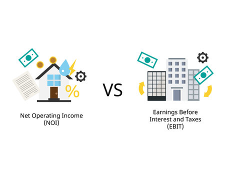 Net Operating Income or NOI compare to EBIT or Earnings before interest and taxesのイラスト素材