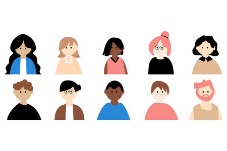 Cute Face people character set human avatar with diversity