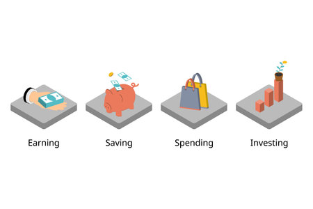 4 basic Money Skills needed which is earning, saving, spending and investingのイラスト素材
