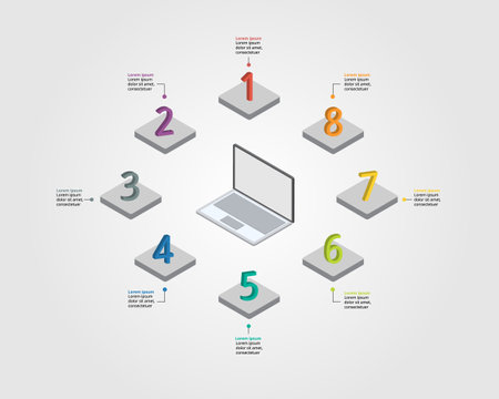 business plan work with laptop template for infographic for presentation for 8 elementのイラスト素材