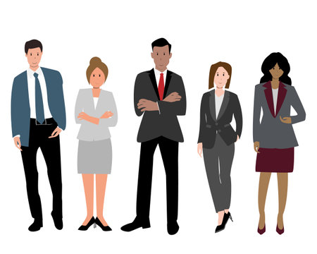 diverse businessman and businesswoman standing and wearing formal suits for teamwork or show as office workerのイラスト素材