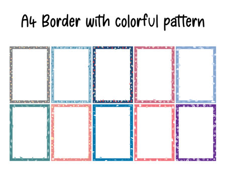 black space with cute a4 border frame illustration clipart for kids or worksheet with cute decorationのイラスト素材
